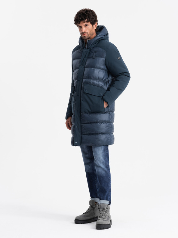 Ombre Clothing Herren Steppjacke lang mit großen Taschen Ombre Clothing