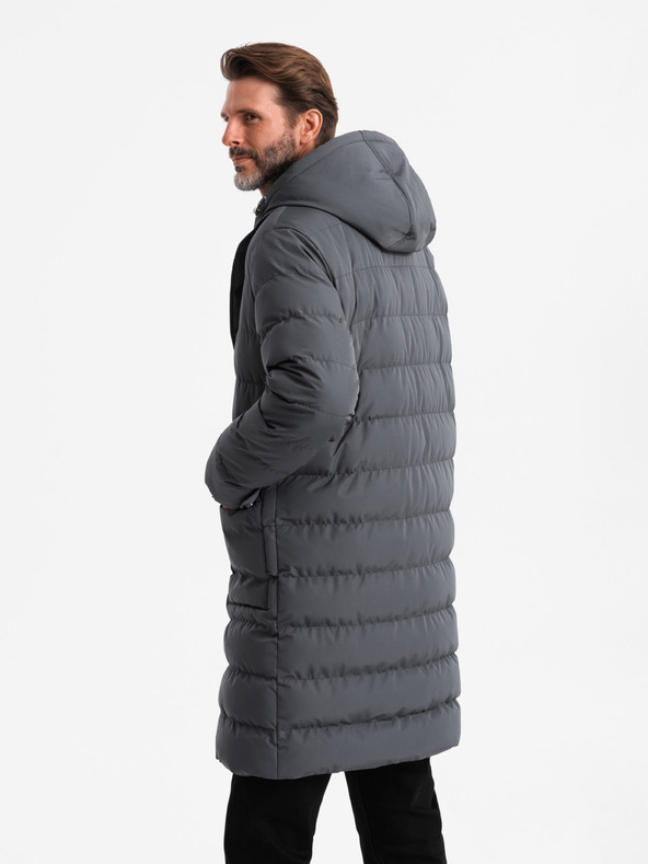 Ombre Clothing Lange Herren-Steppjacke mit Revers und Futter graphit Ombre Clothing