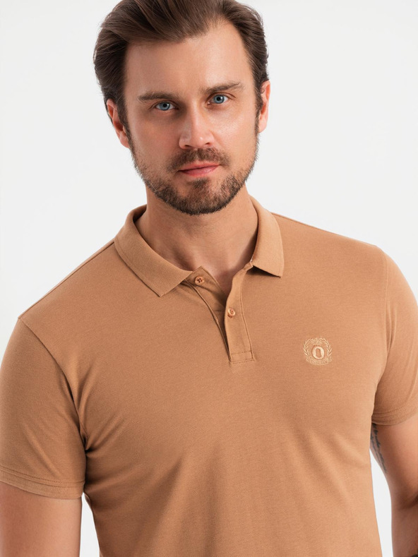 Ombre Clothing Herren-Poloshirt aus Baumwolle BASIC - weiß/weiß/hellbraun V6 OM-POBS-0133 Ombre Clothing