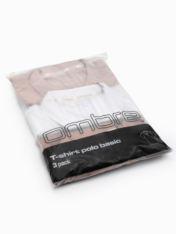 Ombre Clothing Herren-Poloshirt aus Baumwolle BASIC - weiß/weiß/hellbraun V6 OM-POBS-0133 Ombre Clothing