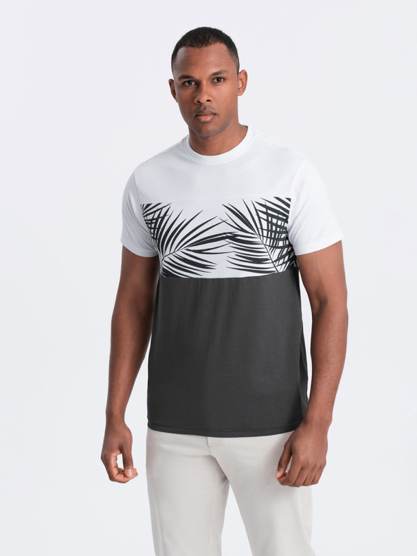 Ombre Clothing Weißes und graues bedrucktes Herren T-Shirt Ombre Kleidung