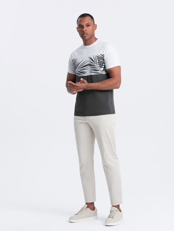 Ombre Clothing Weißes und graues bedrucktes Herren T-Shirt Ombre Kleidung