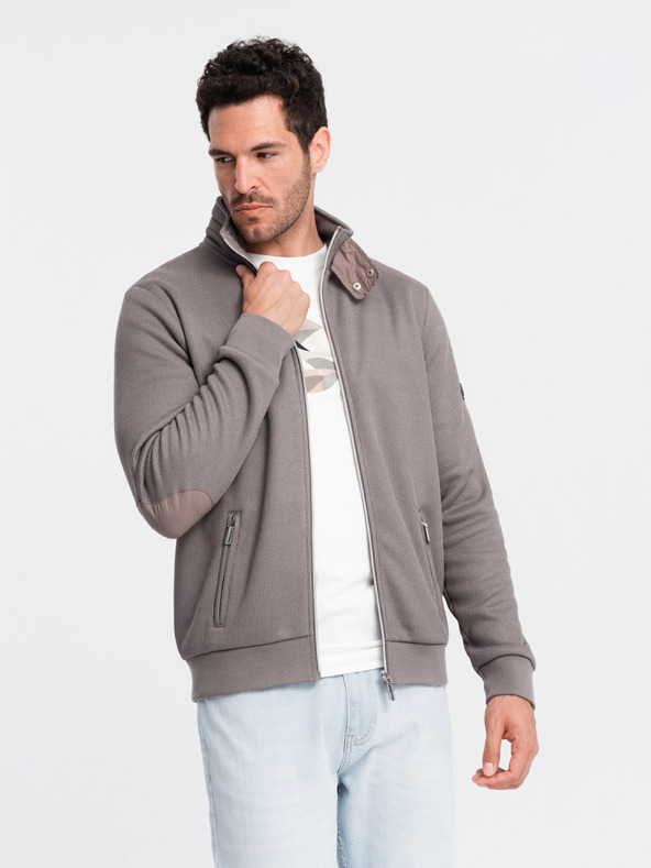 Ombre Clothing Graue Herrenjacke mit hohem Kragen und Fleece-Innenseite Ombre Clothing