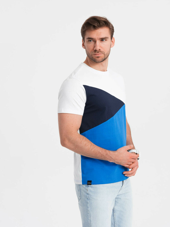 Ombre Clothing Weißes und blaues Herren-T-Shirt aus Baumwolle Ombre Clothing
