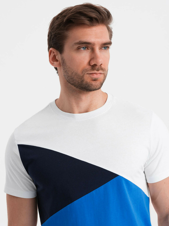 Ombre Clothing Weißes und blaues Herren-T-Shirt aus Baumwolle Ombre Clothing