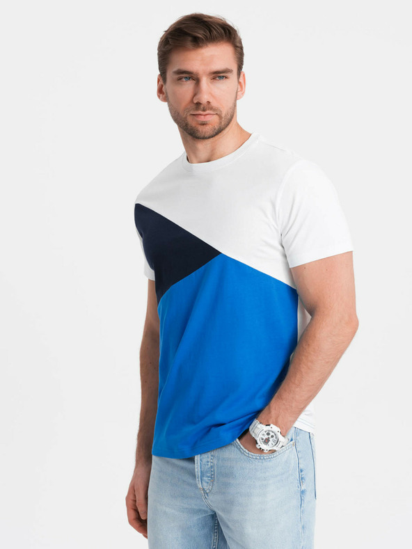 Ombre Clothing Weißes und blaues Herren-T-Shirt aus Baumwolle Ombre Clothing