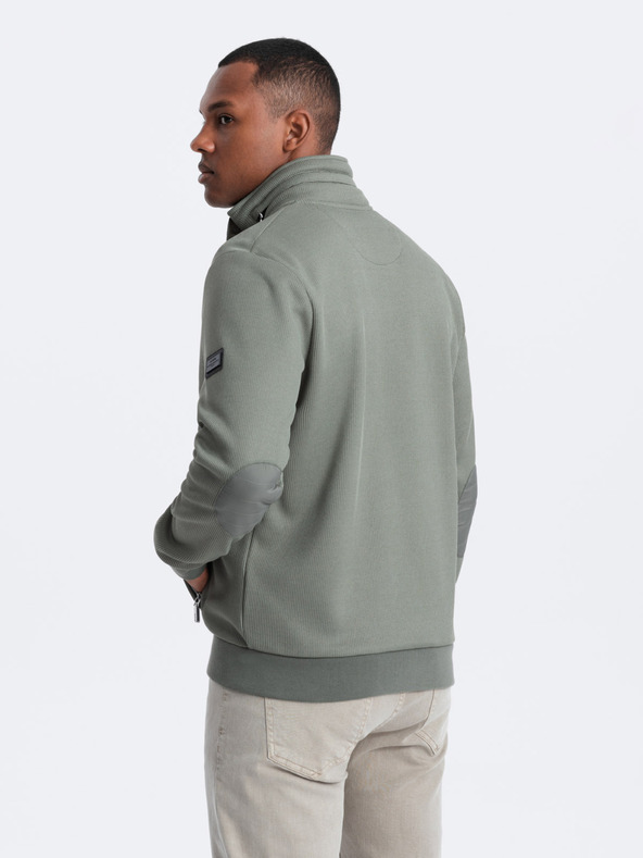Ombre Clothing Khakifarbene Herrenjacke mit hohem Kragen und Fleece-Innenseite Ombre Clothing
