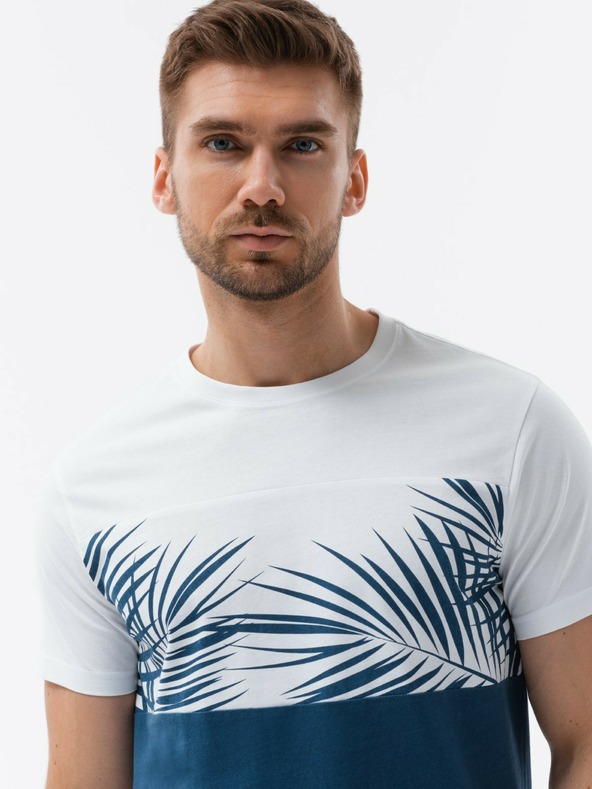 Ombre Clothing Weißes und blaues bedrucktes Herren-T-Shirt Ombre Clothing