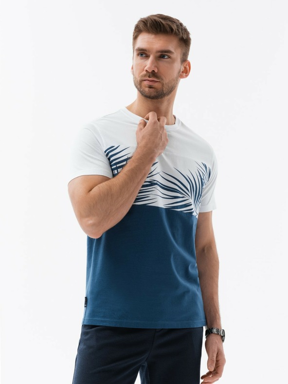 Ombre Clothing Weißes und blaues bedrucktes Herren-T-Shirt Ombre Clothing