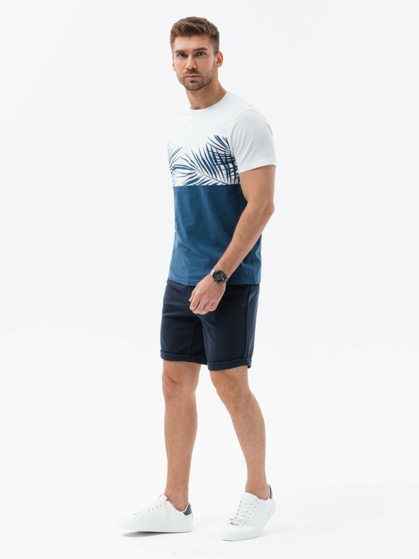 Ombre Clothing Weißes und blaues bedrucktes Herren-T-Shirt Ombre Clothing