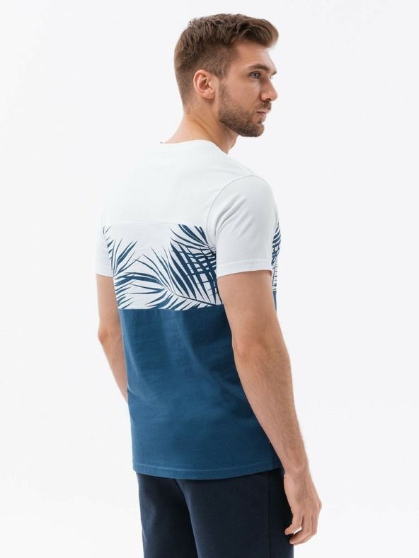 Ombre Clothing Weißes und blaues bedrucktes Herren-T-Shirt Ombre Clothing