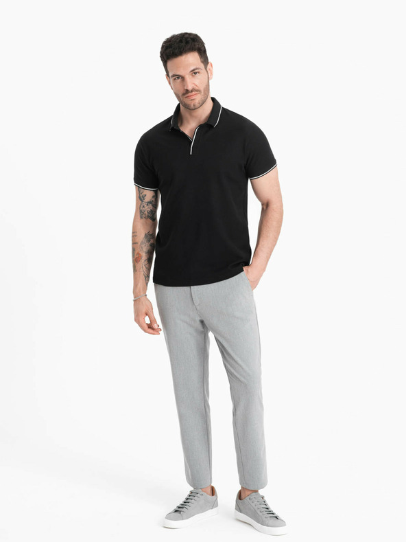 Ombre Clothing Schwarzes Herren-Poloshirt ohne Knöpfe Ombre Clothing
