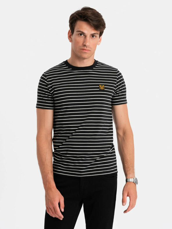 Ombre Clothing Gestreiftes Herren-T-Shirt mit Aufnäher Ombre Clothing