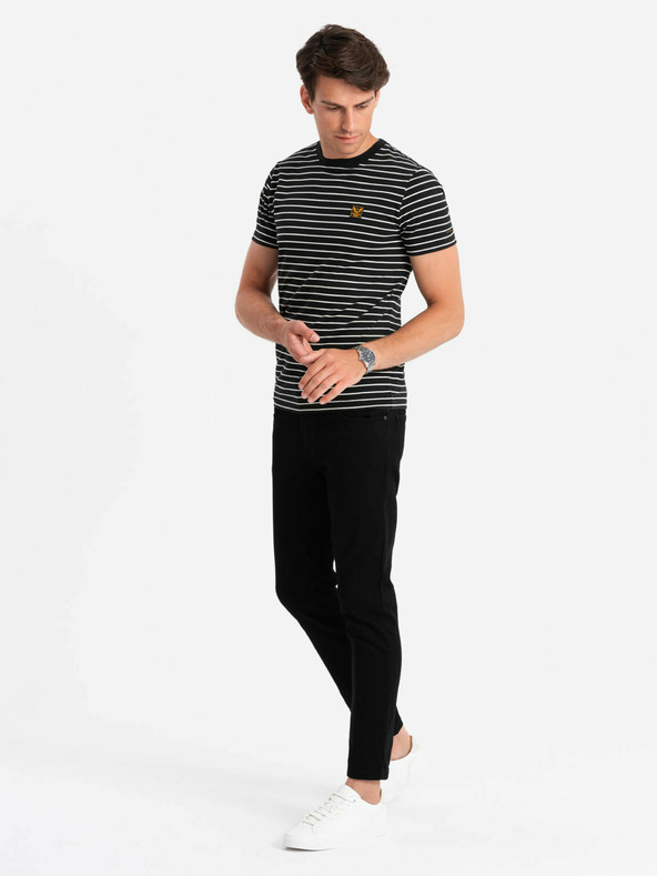 Ombre Clothing Gestreiftes Herren-T-Shirt mit Aufnäher Ombre Clothing