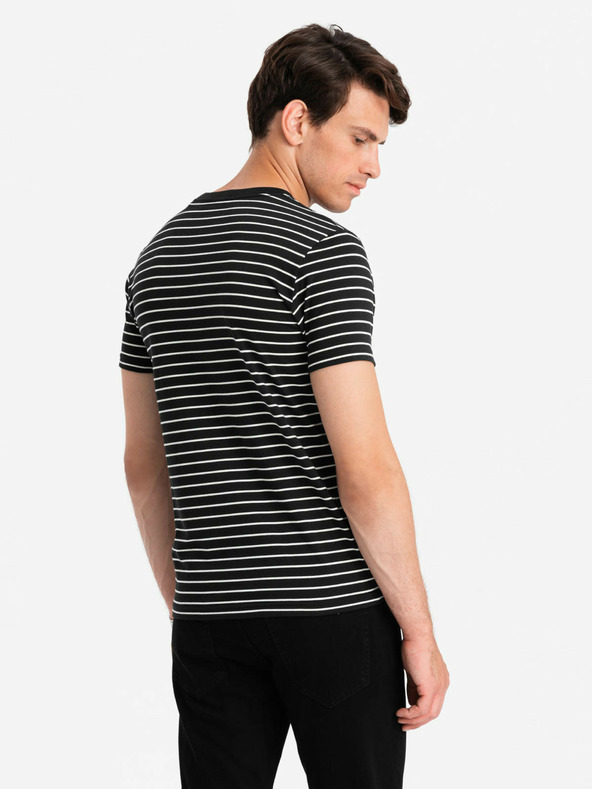 Ombre Clothing Gestreiftes Herren-T-Shirt mit Aufnäher Ombre Clothing