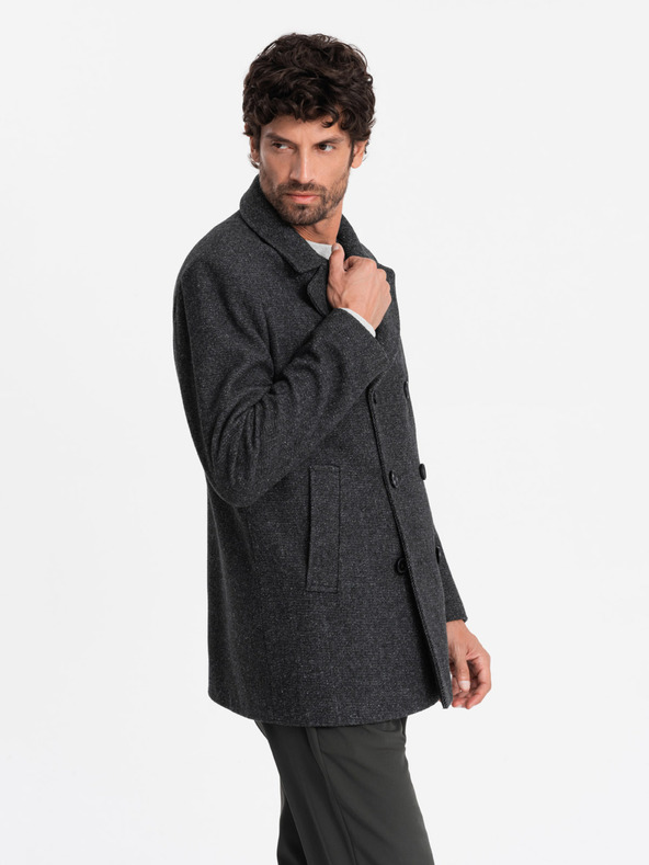 Ombre Clothing Kurzer zweireihiger Herrenmantel aus Wolle Ombre Clothing V1 OM-COWC-0115