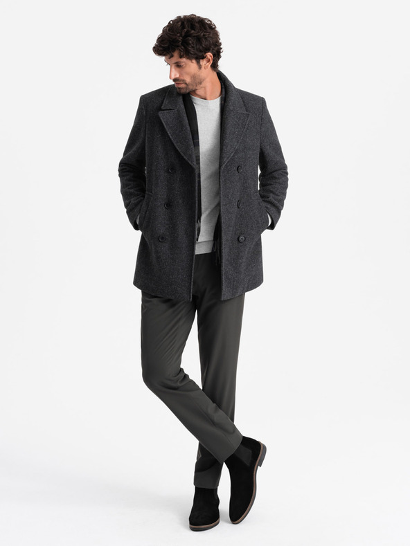 Ombre Clothing Kurzer zweireihiger Herrenmantel aus Wolle Ombre Clothing V1 OM-COWC-0115