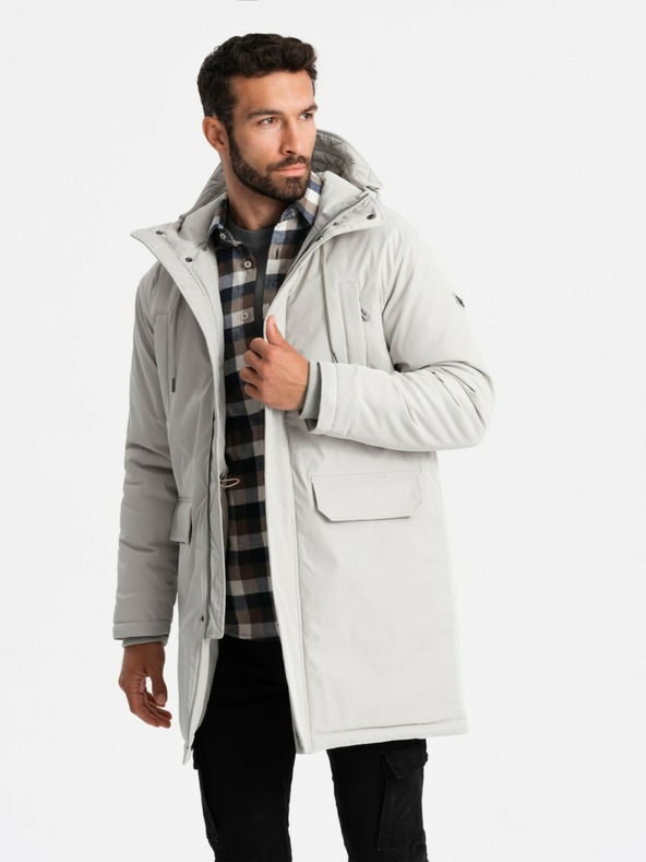 Ombre Clothing Lange klassische Herren-Parka-Jacke creme Ombre Clothing