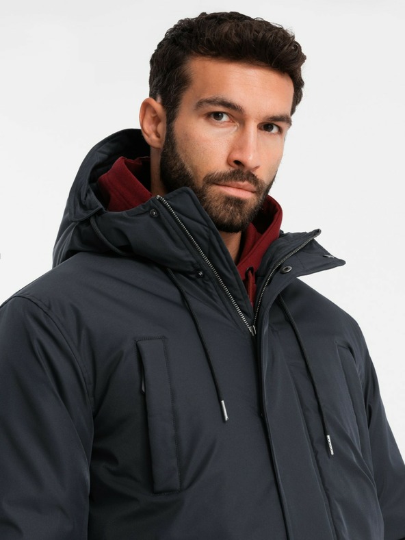 Ombre Clothing Klassische lange Herren-Parka-Jacke schwarz Ombre Clothing