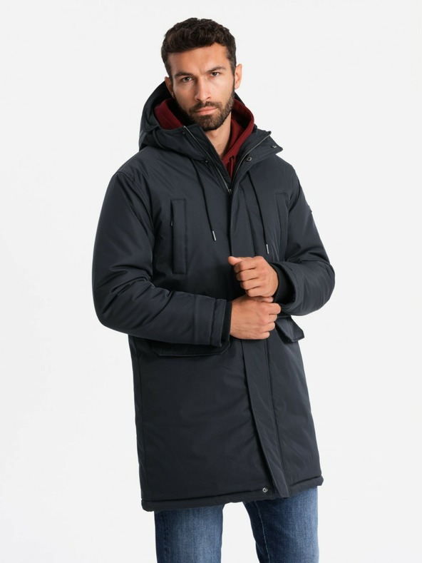 Ombre Clothing Klassische lange Herren-Parka-Jacke schwarz Ombre Clothing