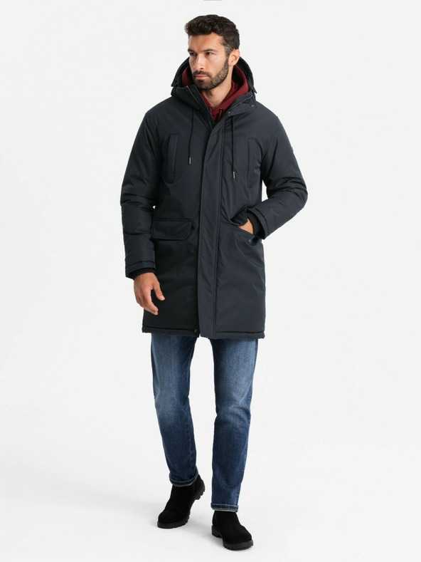 Ombre Clothing Klassische lange Herren-Parka-Jacke schwarz Ombre Clothing