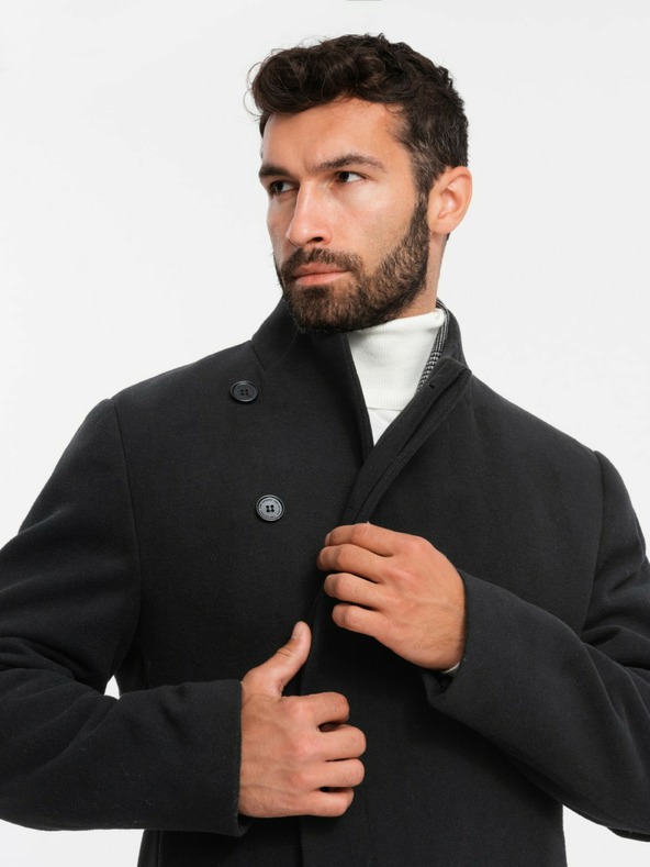 Ombre Clothing Herrenmantel mit hohem Kragen und asymmetrischem Verschluss schwarz Ombre Clothing