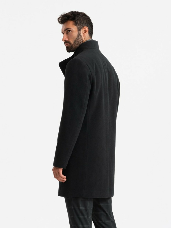 Ombre Clothing Herrenmantel mit hohem Kragen und asymmetrischem Verschluss schwarz Ombre Clothing
