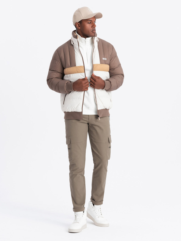 Ombre Clothing Bunte Retro-Sportjacke für Herren beige und weiß Ombre Clothing