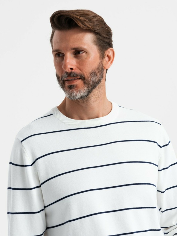 Ombre Clothing Herren Casual Pullover mit horizontalen Streifen Creme Ombre Kleidung