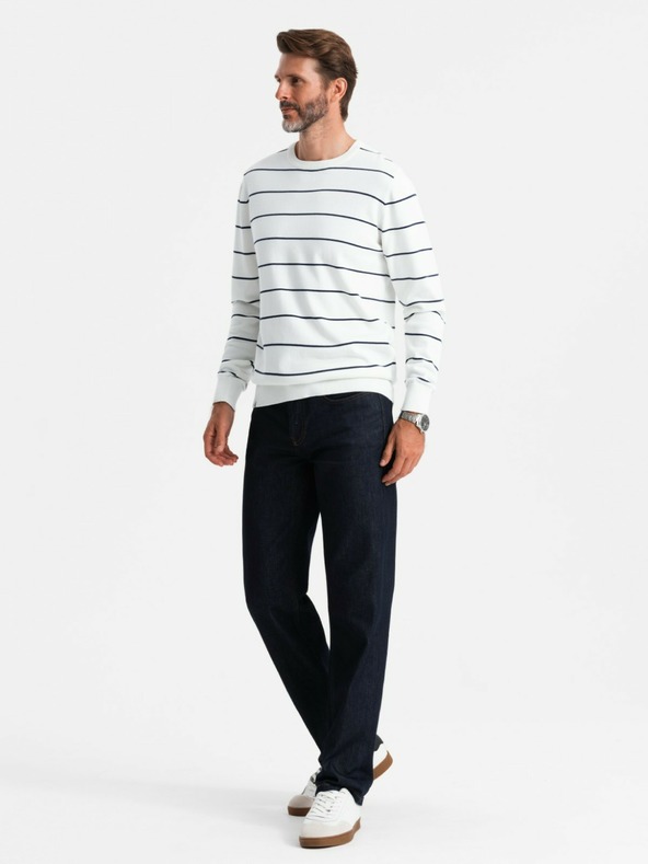 Ombre Clothing Herren Casual Pullover mit horizontalen Streifen Creme Ombre Kleidung