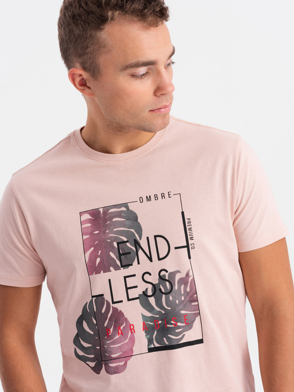 Edoti EDOTI Herren-T-Shirt mit Aufdruck, hellrosa