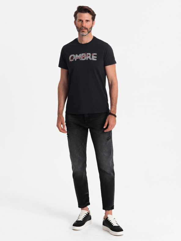 Ombre Clothing Herren-T-Shirt aus Baumwolle mit zarter Stickerei Ombre Clothing