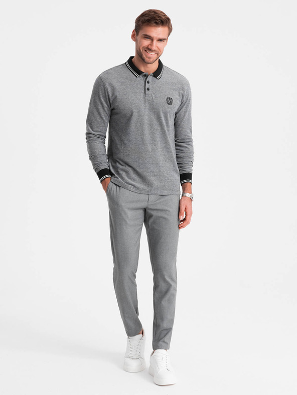 Ombre Clothing Langärmeliges besticktes Herren-Poloshirt Ombre Clothing