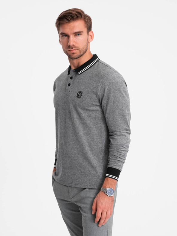 Ombre Clothing Langärmeliges besticktes Herren-Poloshirt Ombre Clothing