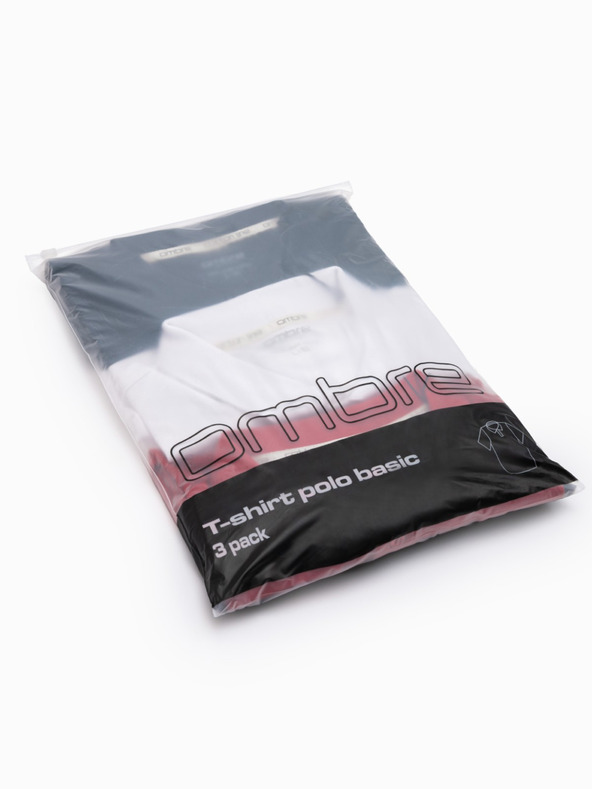 Ombre Clothing Herren Baumwoll-Poloshirt BASIC - Dunkelblau/Weiß/Rot V3 OM-POBS-0133 Ombre Clothing