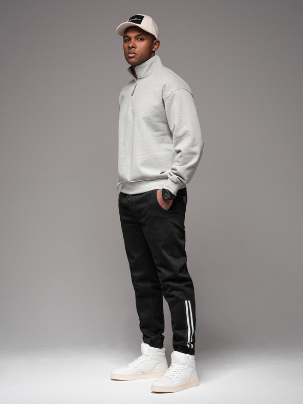 Ombre Clothing Herren-Trainingshose aus Denim mit Borte - schwarz V2 OM-PADJ-0156 Ombre Clothing