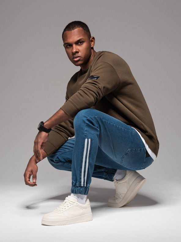 Ombre Clothing Herren-Trainingshose aus Denim mit Besatz - blau V3 OM-PADJ-0156 Ombre Clothing