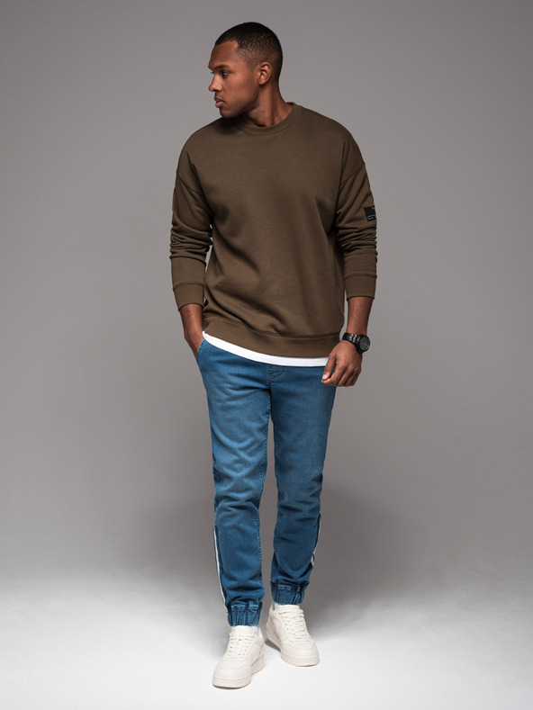 Ombre Clothing Herren-Trainingshose aus Denim mit Besatz - blau V3 OM-PADJ-0156 Ombre Clothing