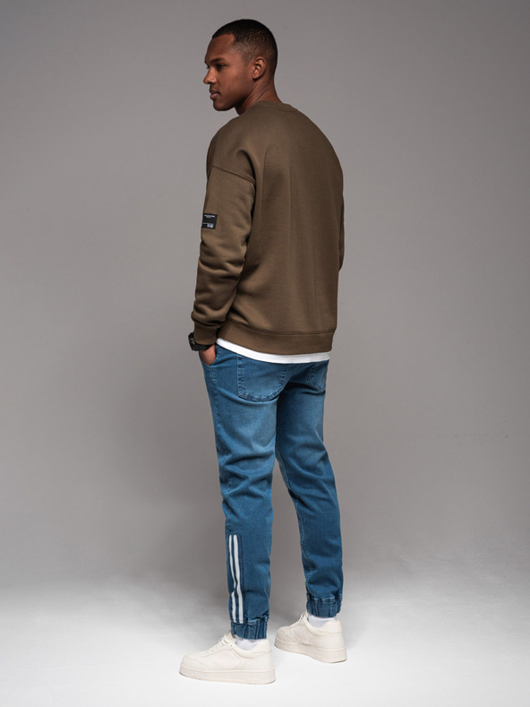 Ombre Clothing Herren-Trainingshose aus Denim mit Besatz - blau V3 OM-PADJ-0156 Ombre Clothing