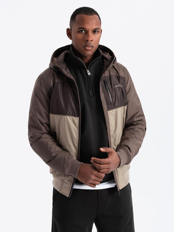 Ombre Clothing Leichte, farbige Herren-Sportjacke aus Fleece beige Ombre Clothing