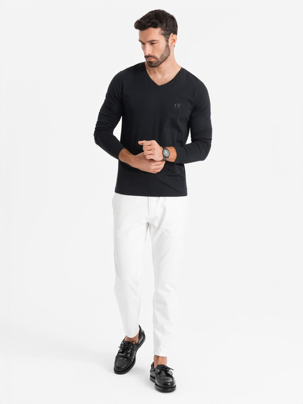 Ombre Clothing Herren-T-Shirt mit V-Ausschnitt SLIM FIT mit Elastan und Druck schwarz Ombre Clothing
