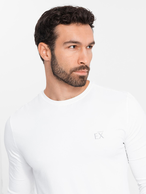 Ombre Clothing Langärmeliges Herren T-Shirt SLIM FIT mit Elastan und Aufdruck weiß Ombre Clothing