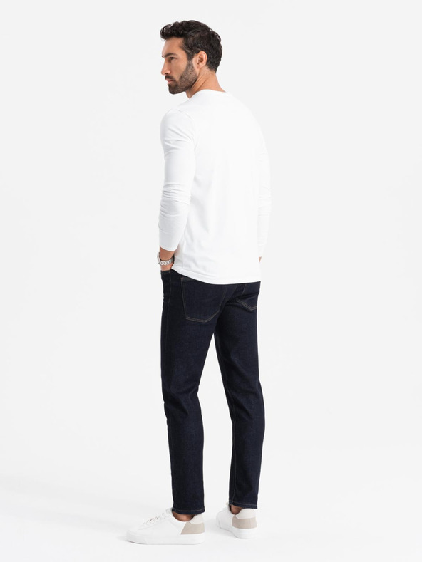 Ombre Clothing Langärmeliges Herren T-Shirt SLIM FIT mit Elastan und Aufdruck weiß Ombre Clothing