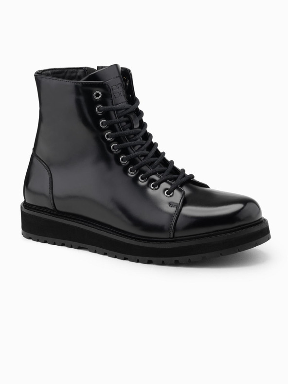 Ombre Clothing Herrenschuhe mit hohem Absatz aus glänzendem Öko-Leder schwarz Ombre Clothing