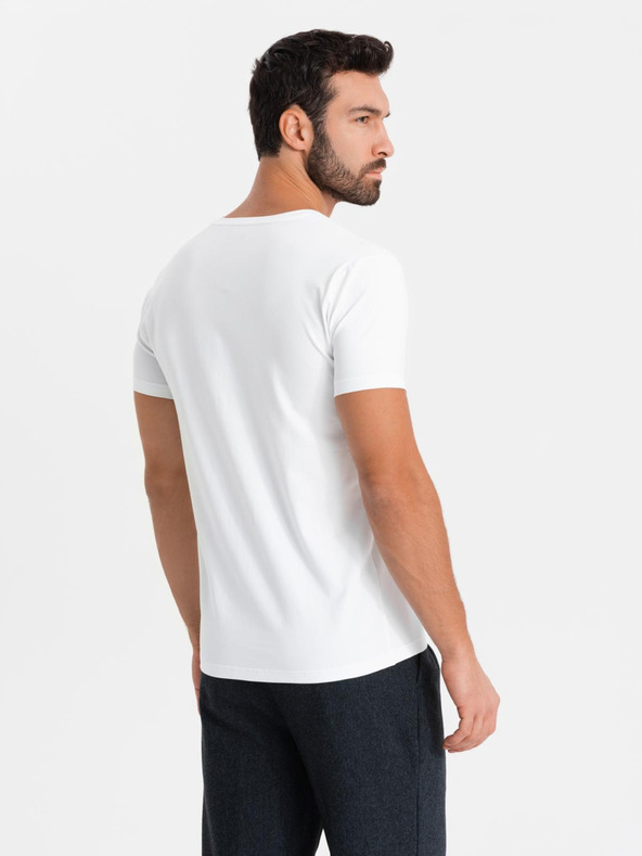 Ombre Clothing Herren SLIM FIT V-Ausschnitt T-Shirt mit Elastan und Druck weiß Ombre Kleidung