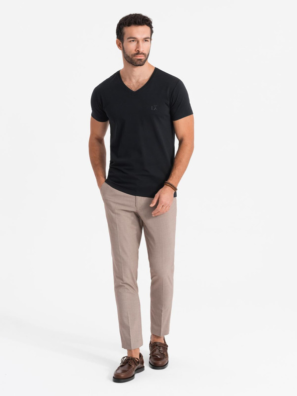 Ombre Clothing Herren SLIM FIT T-Shirt mit V-Ausschnitt, Elastan und Aufdruck schwarz Ombre Clothing