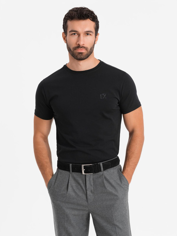Ombre Clothing Herren SLIM FIT T-Shirt mit Elastan und Aufdruck schwarz Ombre Kleidung