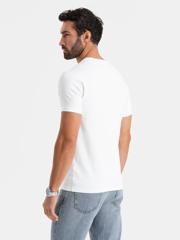 Ombre Clothing Herren SLIM FIT T-Shirt mit Elastan und Aufdruck weiß Ombre Kleidung