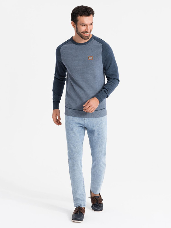 Ombre Clothing Herren Strickpullover RELAXED FIT mit Muster blau Ombre Kleidung