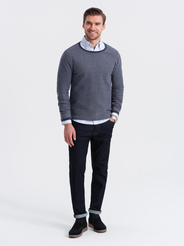 Ombre Clothing Herren Strickpullover RELAXED FIT mit Muster blau Ombre Kleidung